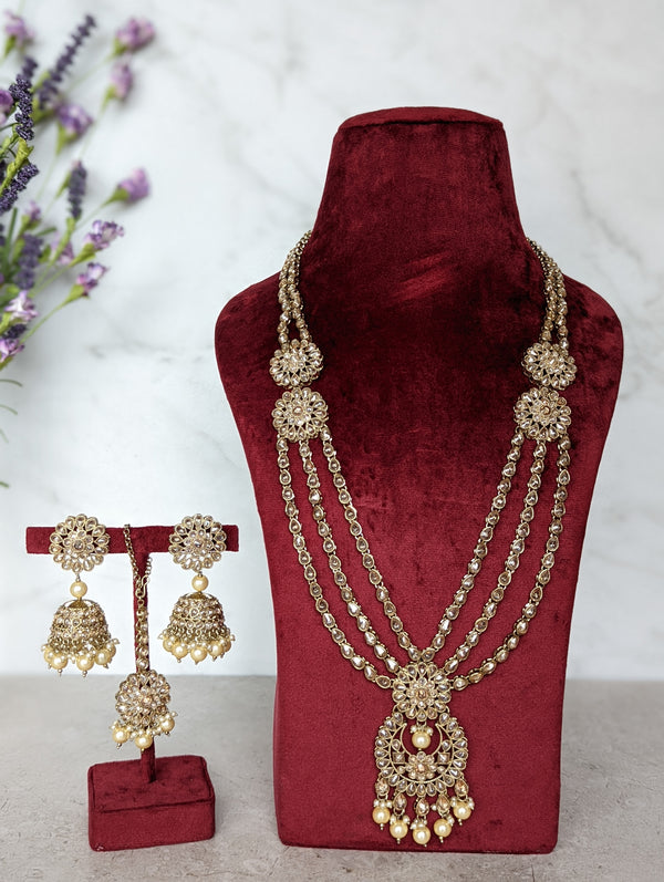 Heera - Long Polki Necklace Jhumkas Tikka