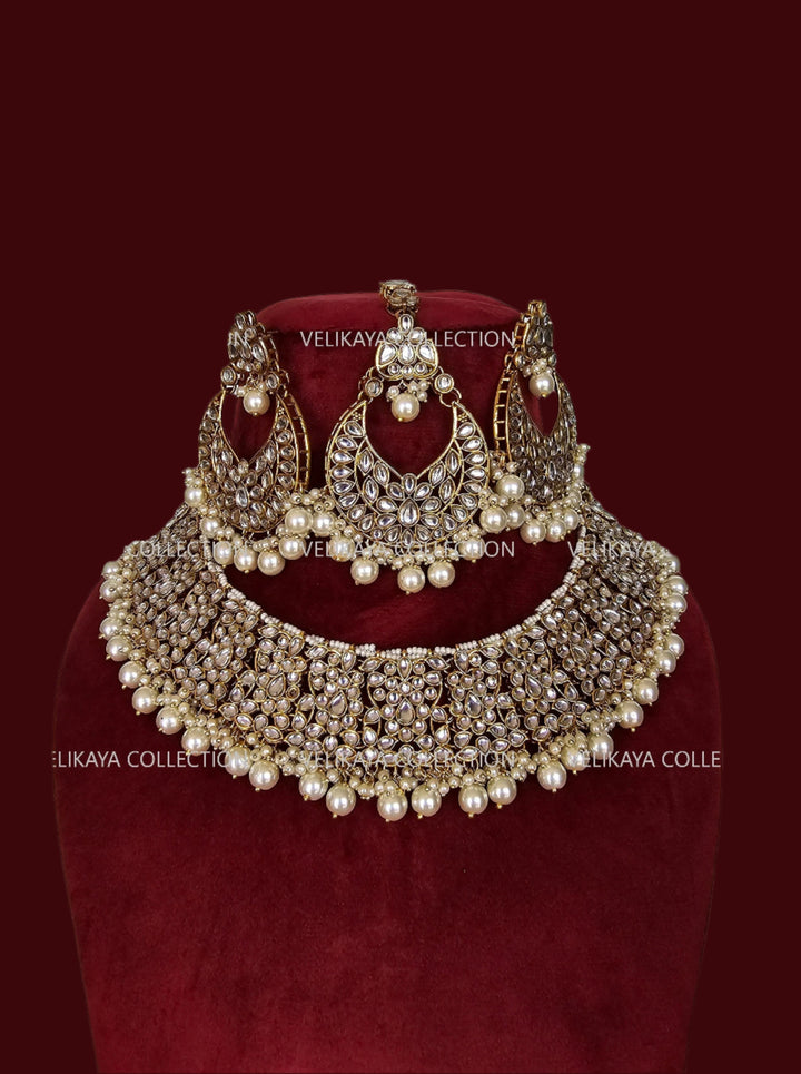 Adjustable polki necklace set with earrings & jhumka. Indian wedding jewelry, kundan jewelry & polki jewelry. Bollywood party wear necklace. Pakistani wedding jewelry. Perfect gift for women for weddings, reception, mehendi function, sangeet, haldi. Can wear with sarees, suits, lehenga and Indowestern dresses.
