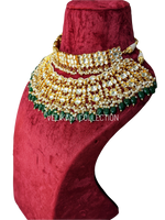 Load image into Gallery viewer, Pachi Kundan Choker Necklace with Jhumkas &amp; Mathapatti
