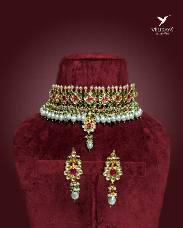 Red & Green Kundan Necklace Set