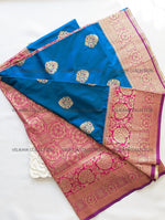 Load image into Gallery viewer, Blue Silk Saree with Gold Border and Blouse
