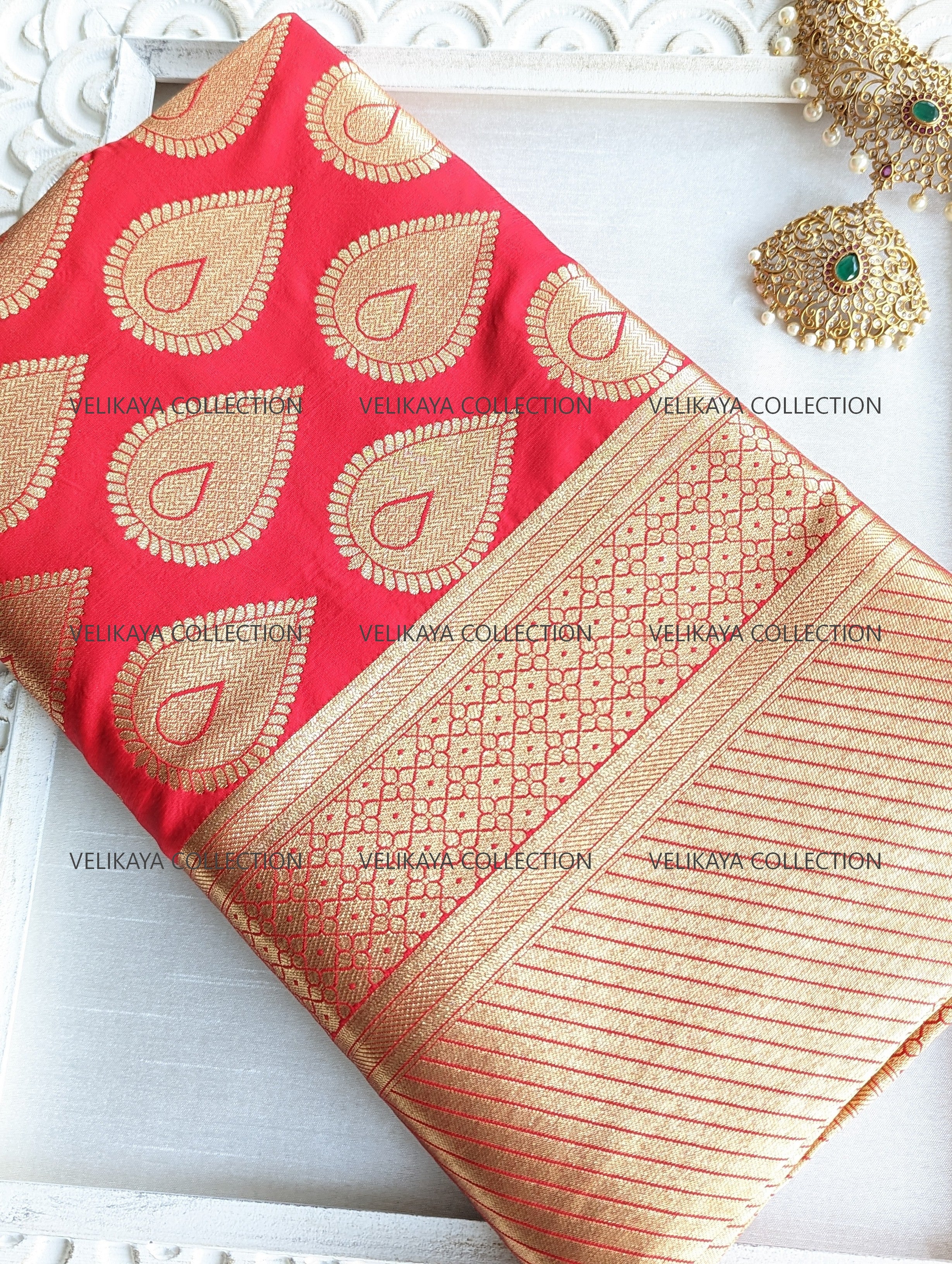 Red & Gold Banarasi Saree with Blouse