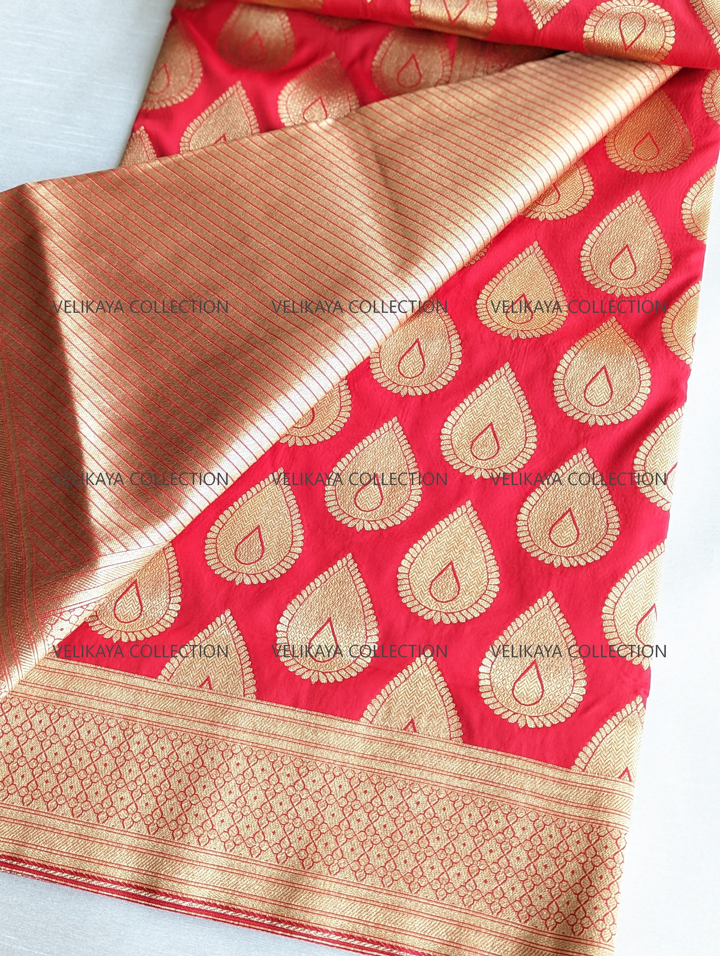 Red & Gold Banarasi Saree with Blouse