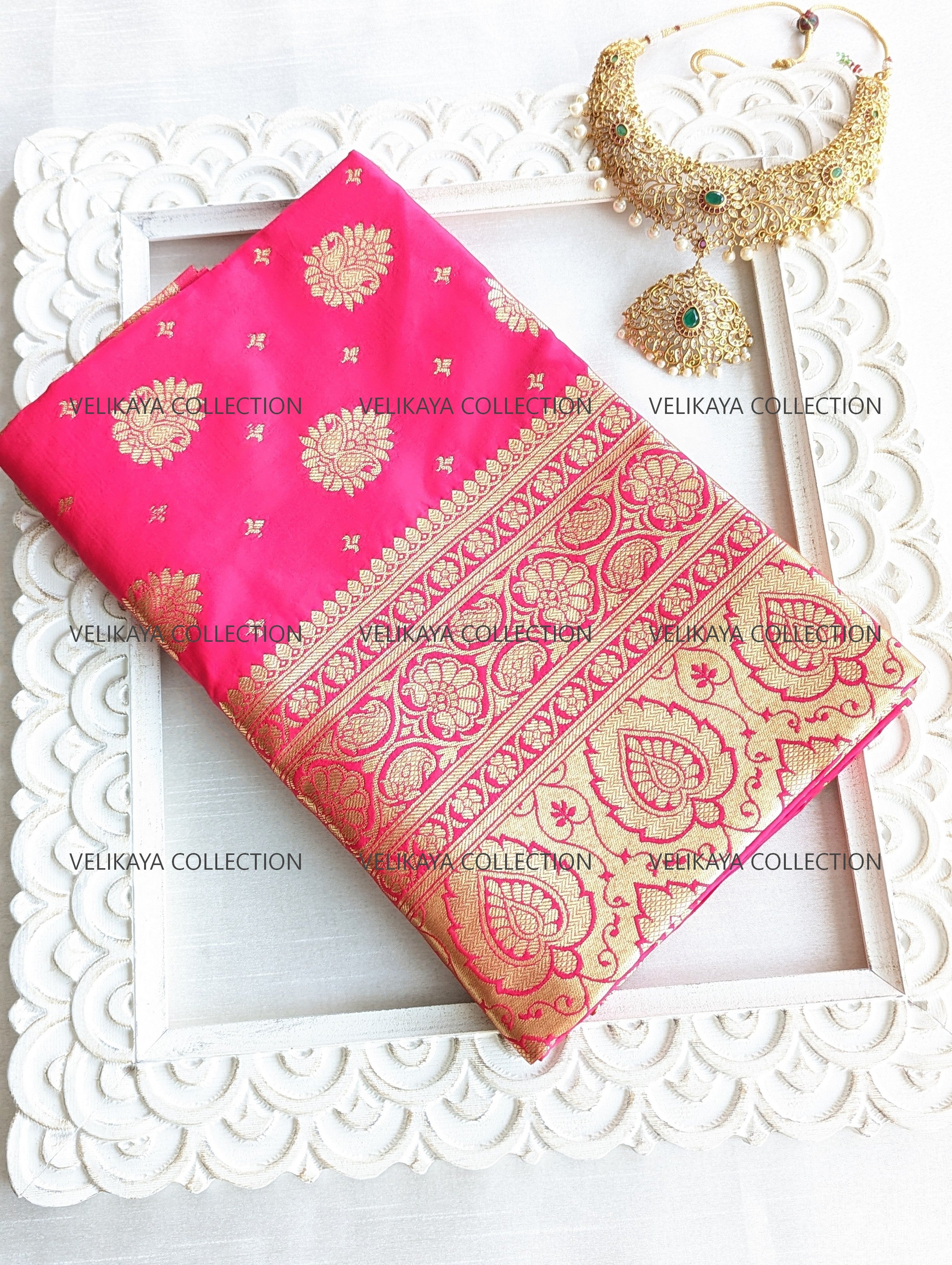 Pink Silk Saree with Gold Border