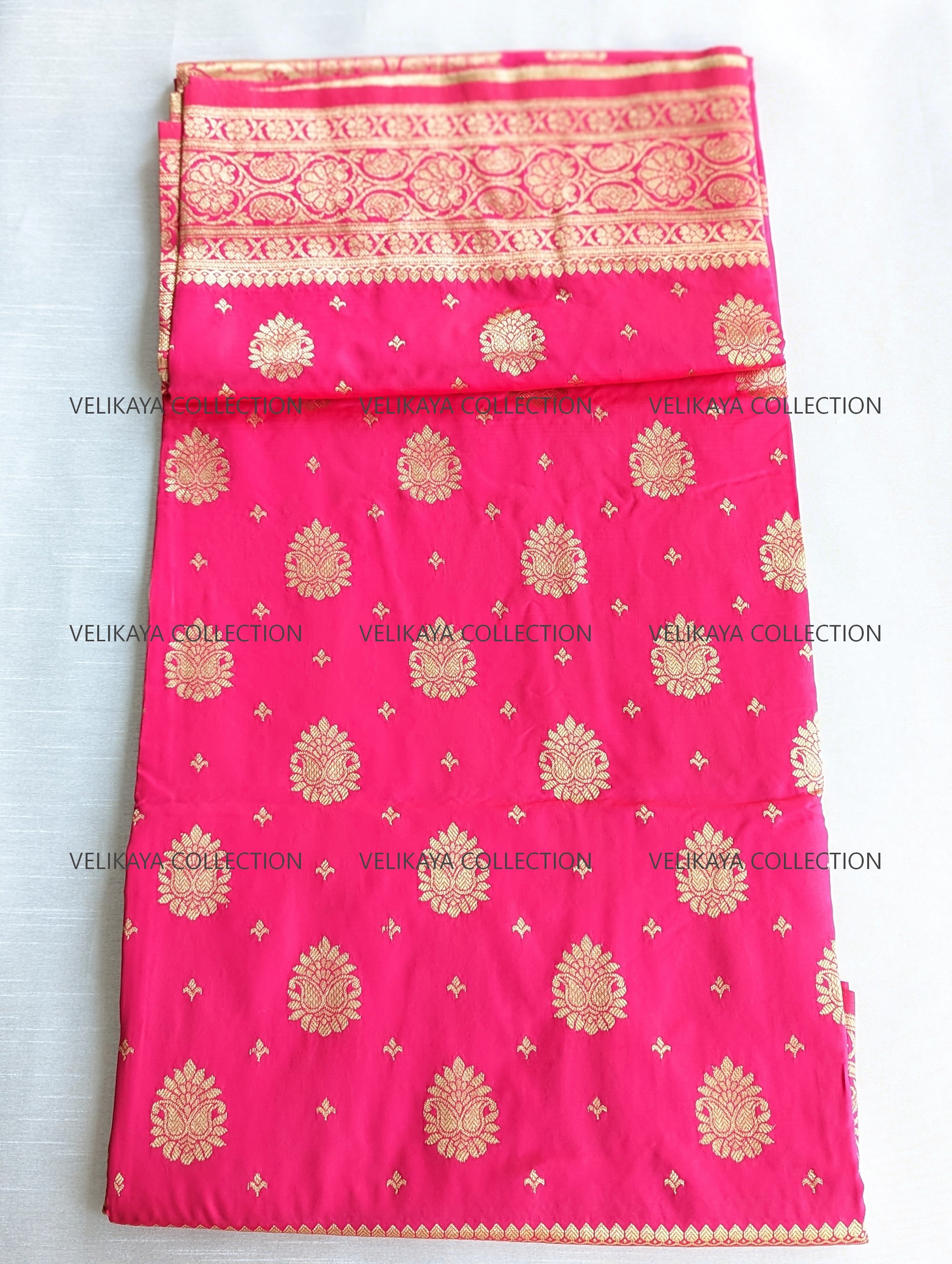 Pink Silk Saree with Gold Border