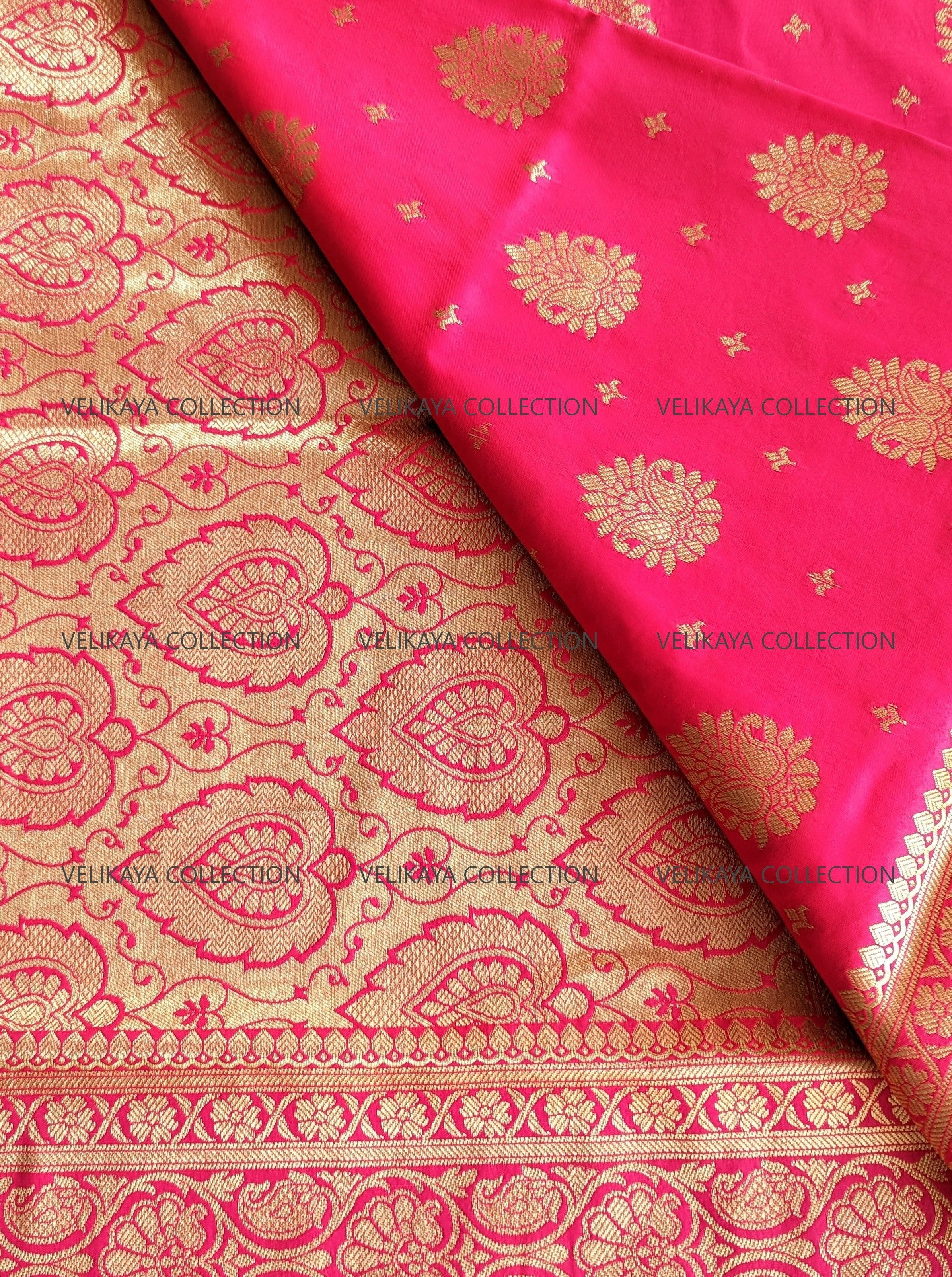 Pink Silk Saree with Gold Border