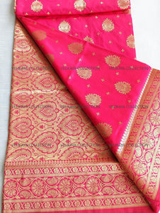 Pink Silk Saree with Gold Border