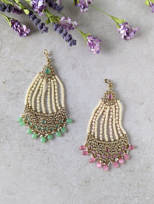 Kalki Antique Gold Plated Pearl & Polki Pasa - Mint & Pink