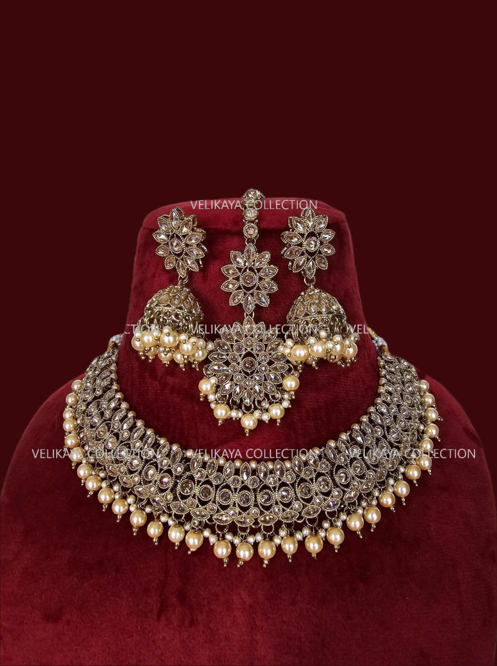 Adjustable polki necklace set with earrings & jhumka. Indian wedding jewelry, kundan jewelry & polki jewelry. Bollywood party wear necklace. Pakistani wedding jewelry. Perfect gift for women for weddings, reception, mehendi function, sangeet, haldi. Can wear with sarees, suits, lehenga and Indowestern dresses.