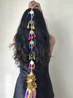 Load image into Gallery viewer, Traditional tassels &amp; mirror paranda with intricate beadwork. A stunning hair accessory designed for Punjabi weddings and cultural celebrations.
