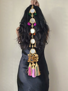 Traditional tassels & mirror paranda with intricate beadwork. A stunning hair accessory designed for Punjabi weddings and cultural celebrations.