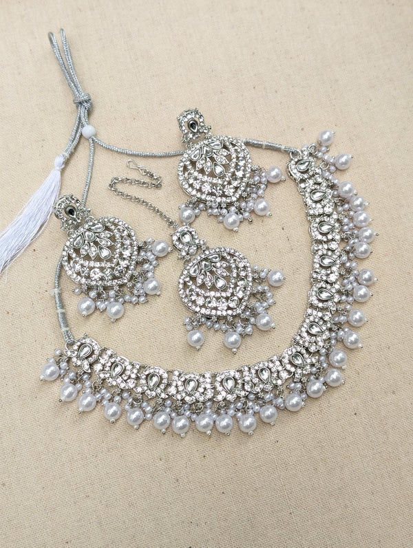 Mini White and Silver Polki Choker Necklace