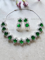 Load image into Gallery viewer, Victorian Emerald Halo Necklace &amp; Earrings Set. Indian Jewelry. Swarovski Jewelry. Swarovski necklace set. Statement earrings. Swarovski Crystal Necklace Earrings.
