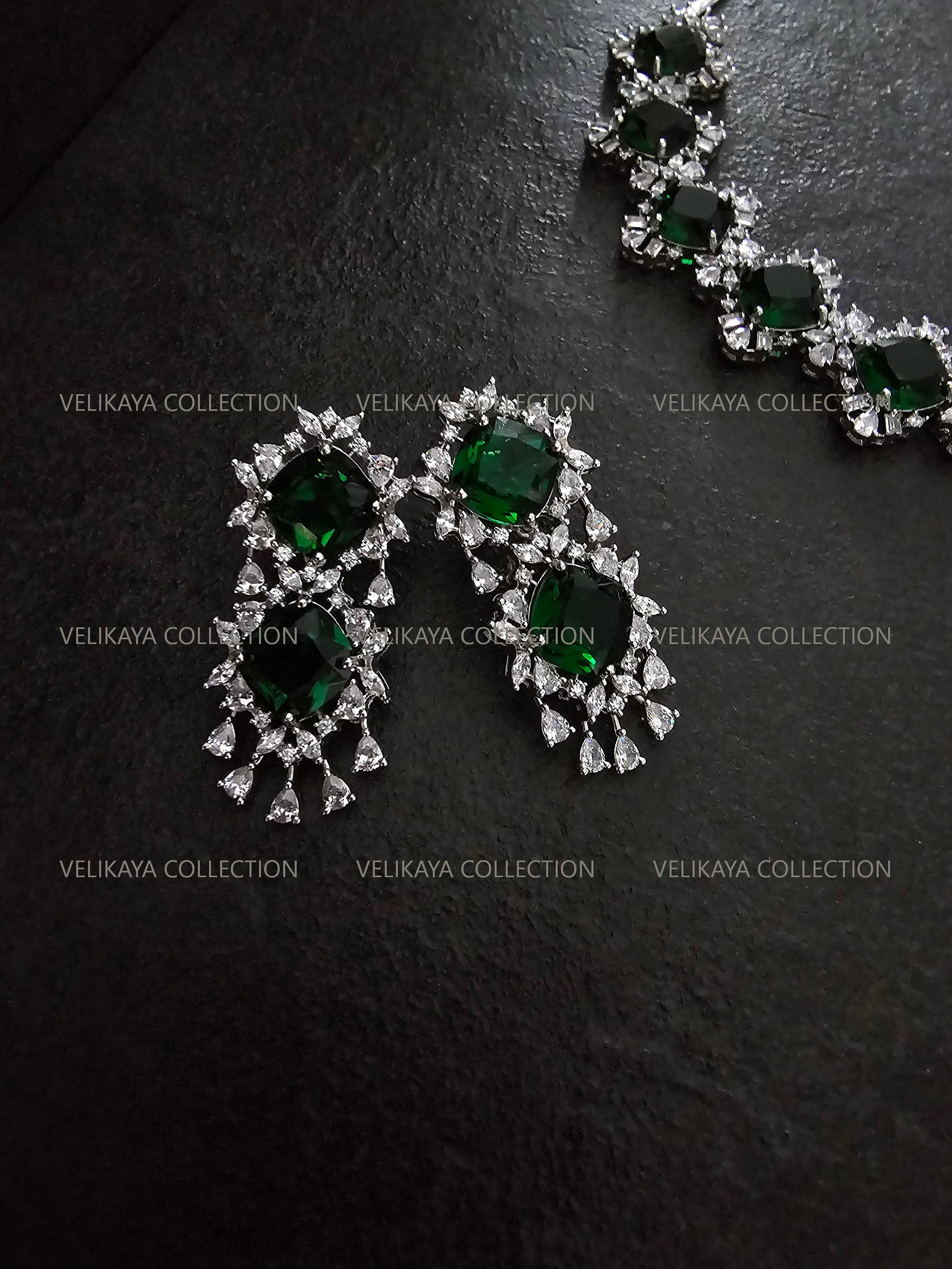 Victorian Emerald Halo Necklace & Earrings Set