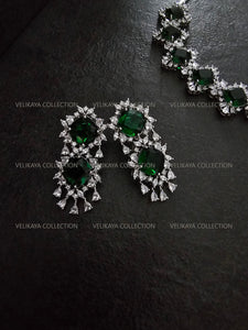 Victorian Emerald Halo Necklace & Earrings Set