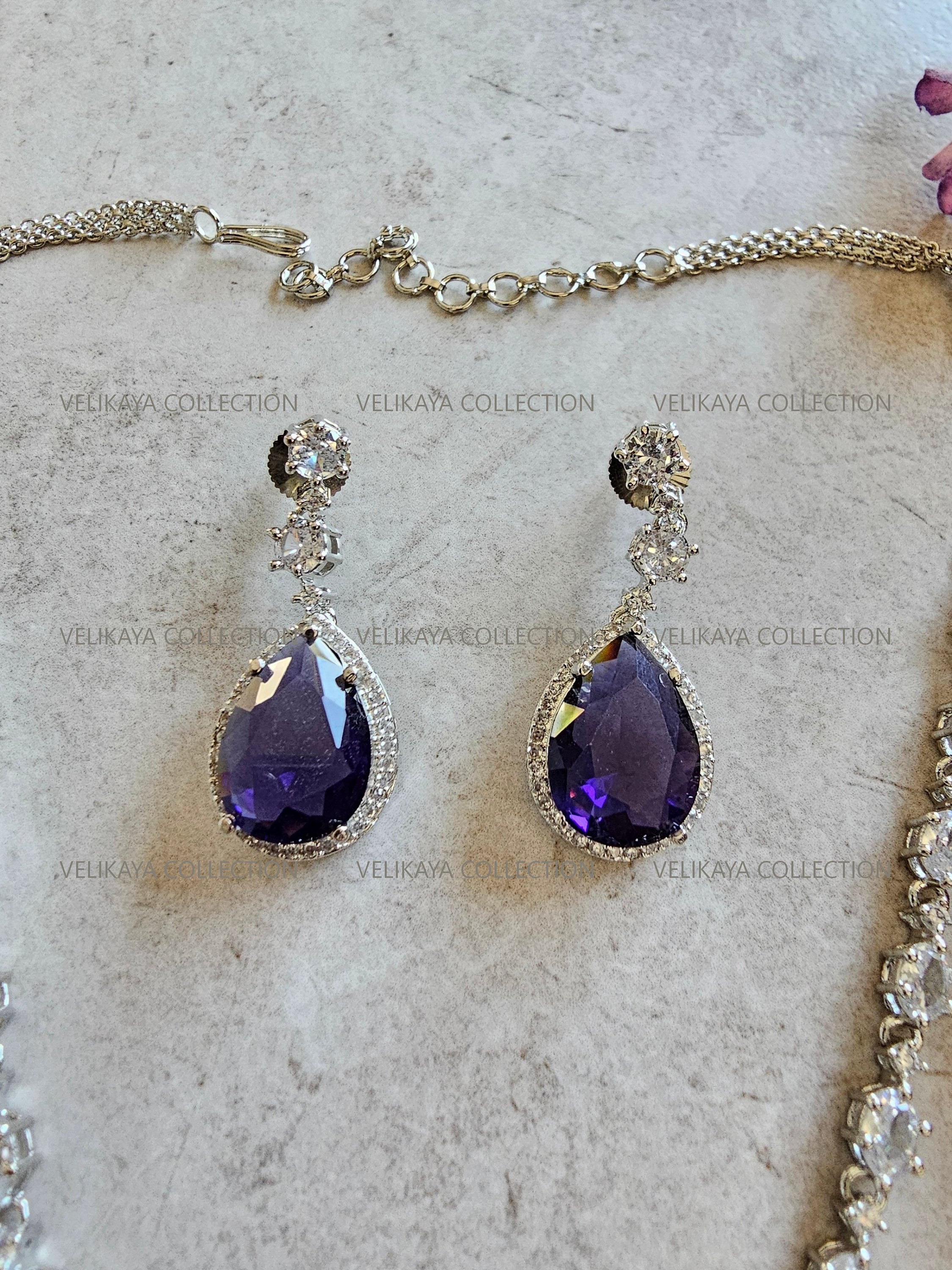 Mila Purple Pendant CZ Diamond Necklace Set