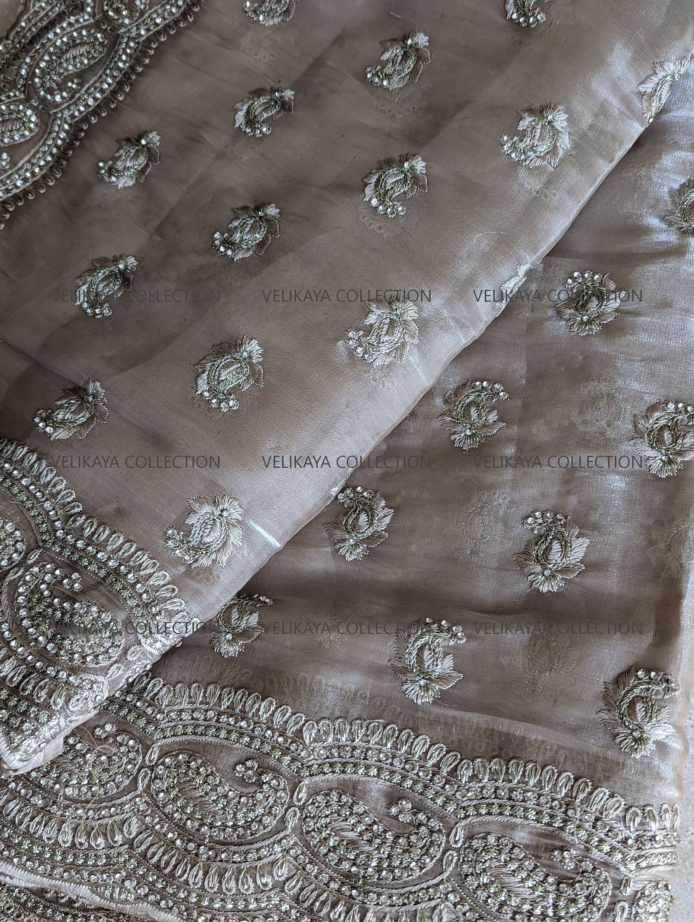 Paisley Organza Saree & Blouse with Rhinestones