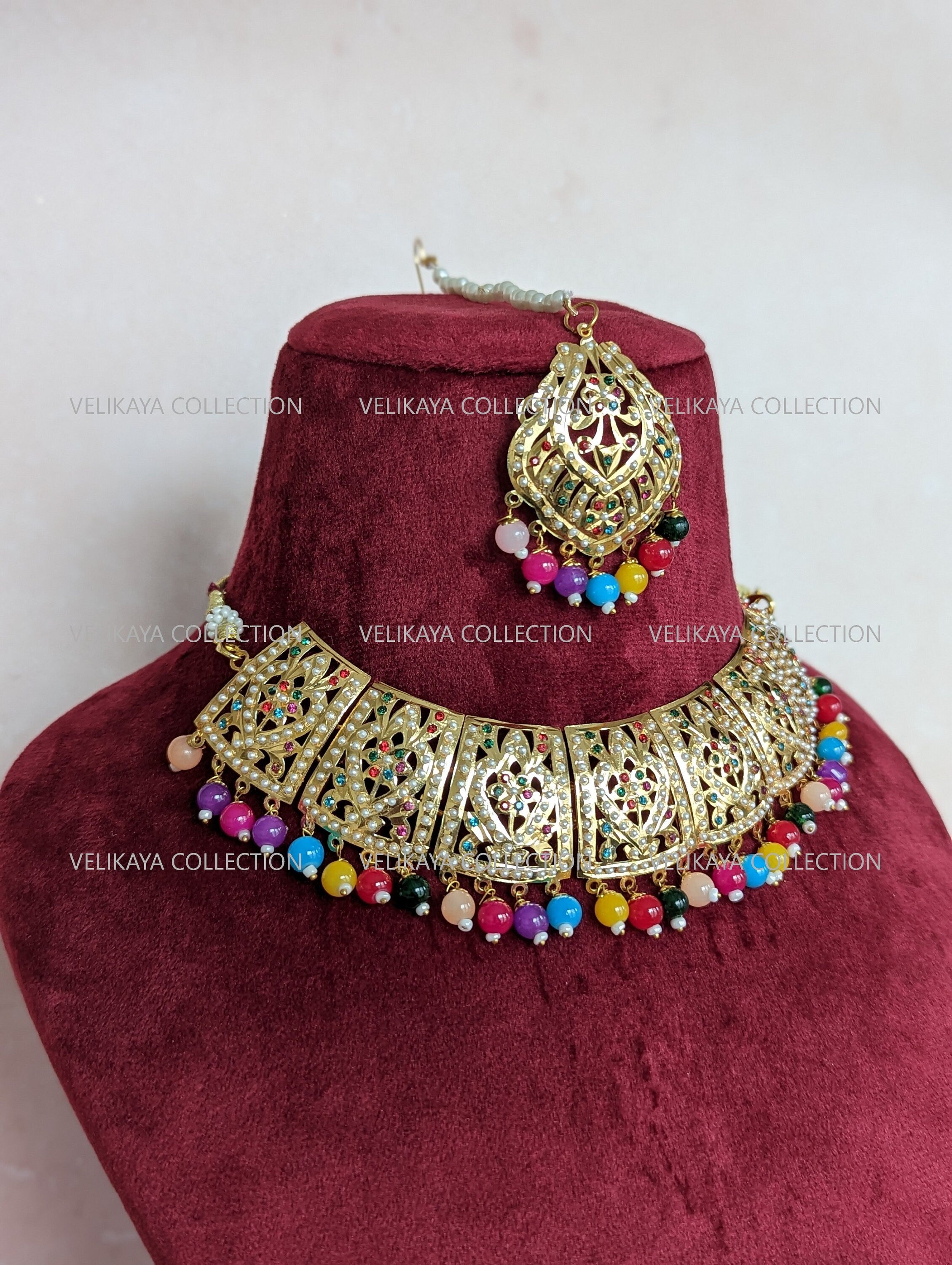 Gulaab Jadau Necklace with Earrings & Tikka