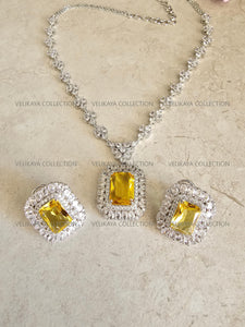 Helena CZ Diamond Yellow Pendant Necklace Set