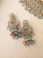 Load image into Gallery viewer, Nysa Pink Mint Bridal Necklace Jhumka Earrings Tikka
