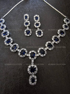 Elizabeth Sapphire Blue CZ Diamond Necklace Set