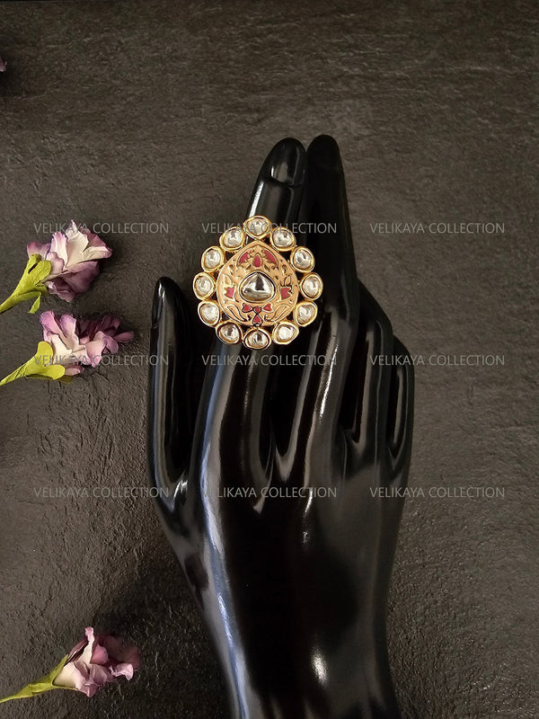 Meenakari  Kundan Ring - Pink