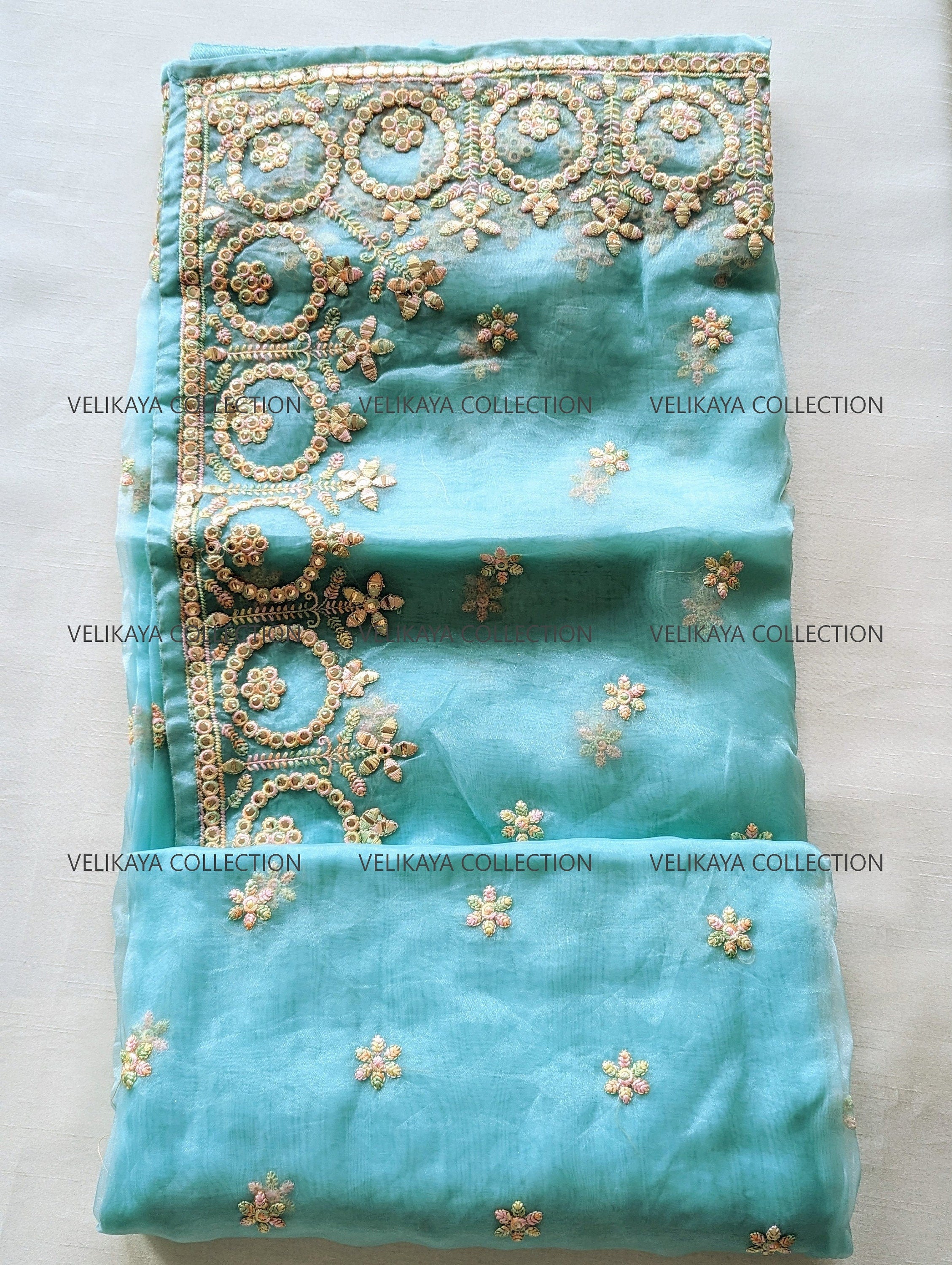 Blue Organza Saree with Blouse