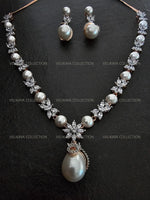 Load image into Gallery viewer, Victorian Pearl Necklace &amp; Earrings Set. Indian Jewelry. Swarovski necklace and earrings set.
