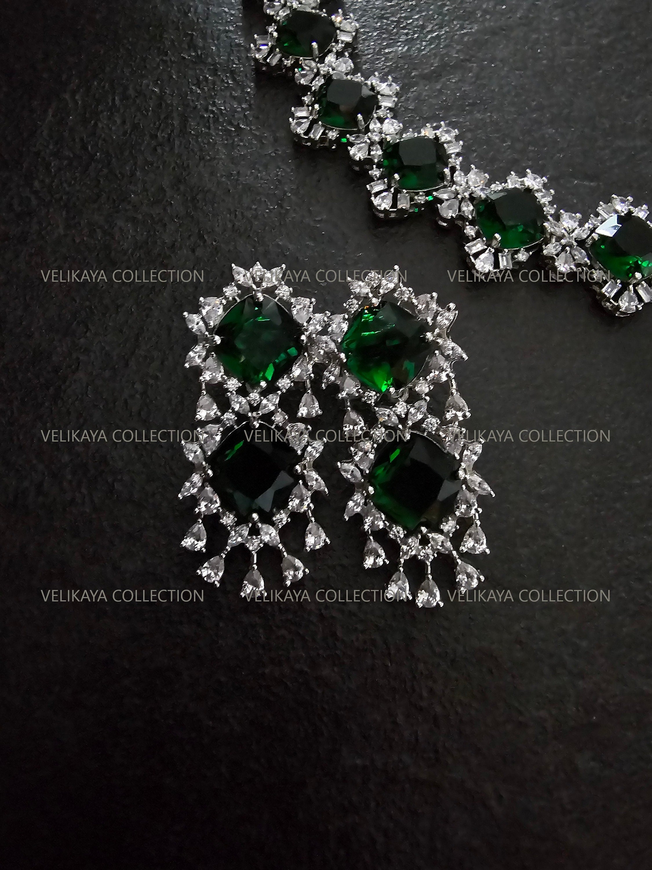 Victorian Emerald Halo Necklace & Earrings Set