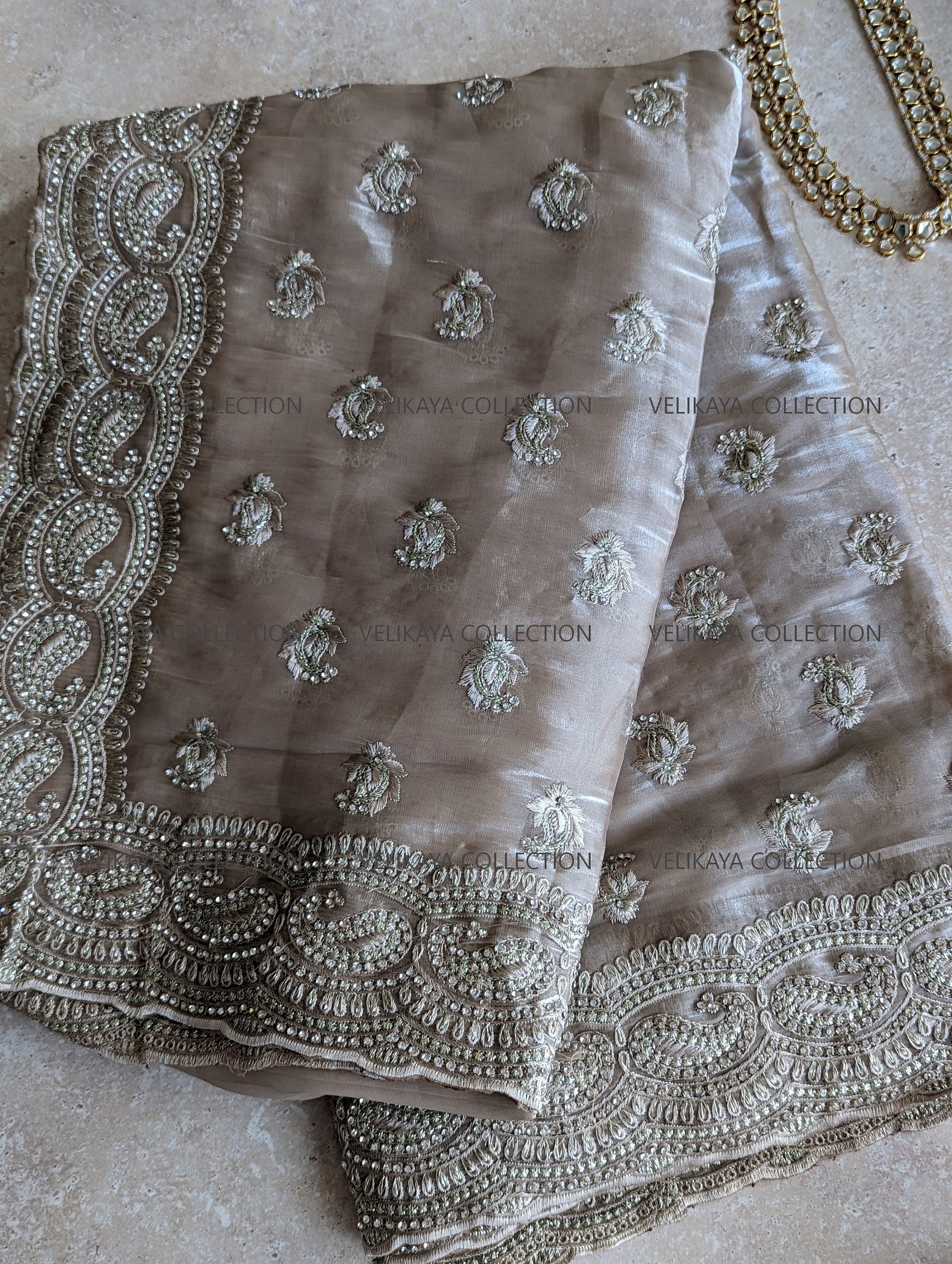 Paisley Organza Saree & Blouse with Rhinestones