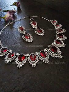 Victorian Ruby Oval Halo Necklace & Earrings