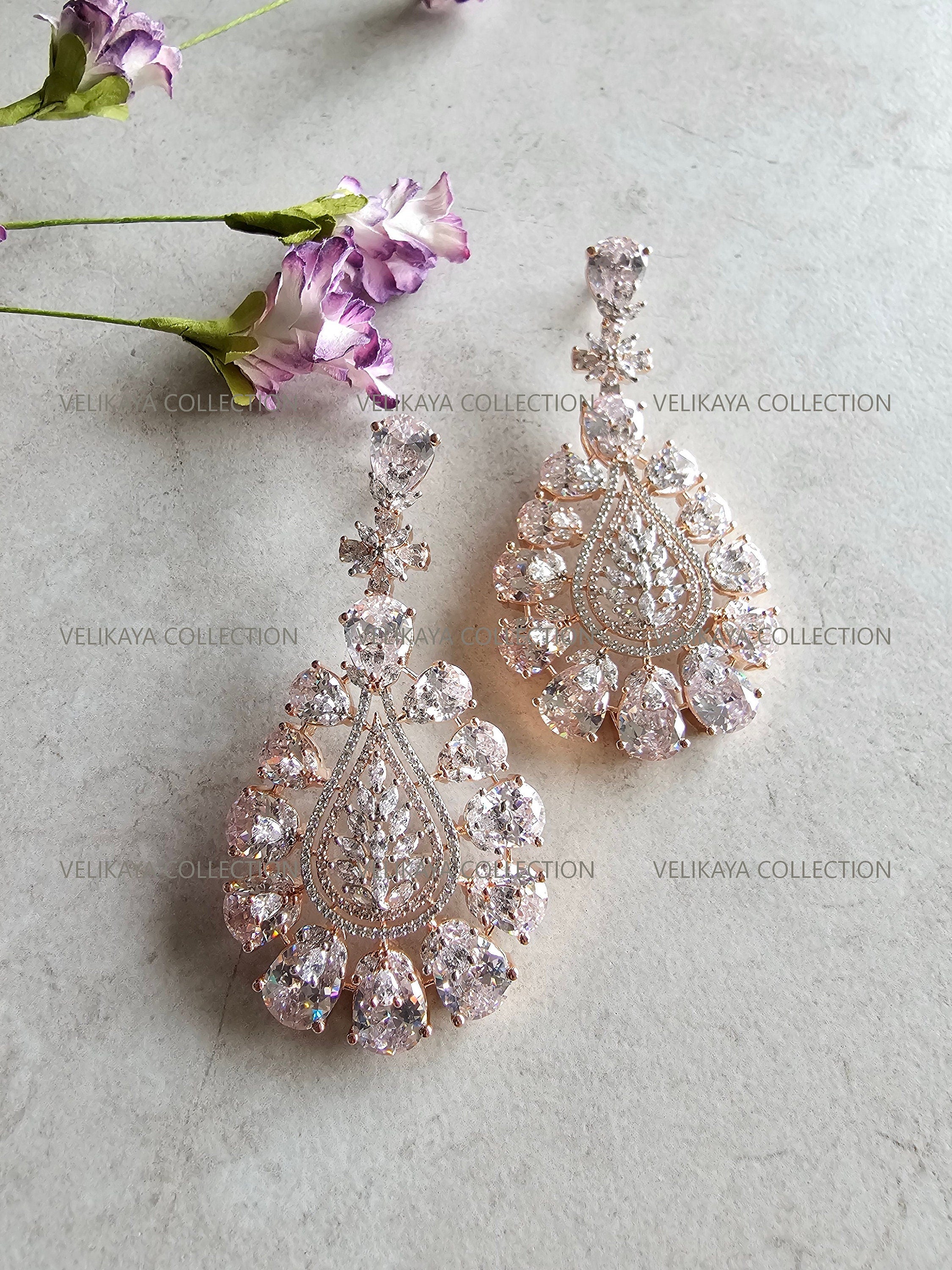 Large Statement Hanging Earrings in Rose Gold