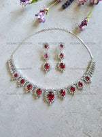 Load image into Gallery viewer, CZ Diamond Necklace Set. Silver Statement Necklace. Indian Wedding Jewelry. Pakistani Wedding Jewelry. Bollywood Jewelry. American Diamond Earrings. Statement CZ earrings. Cubic Zirconia Bridal necklace set. American diamond wedding necklace. The best Indian and Pakistani online jewelry store near you.
