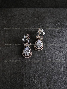 Dual Tone Leaf Earrings With Clear AD Stones