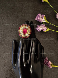 Oval Kundan Ring in Ruby