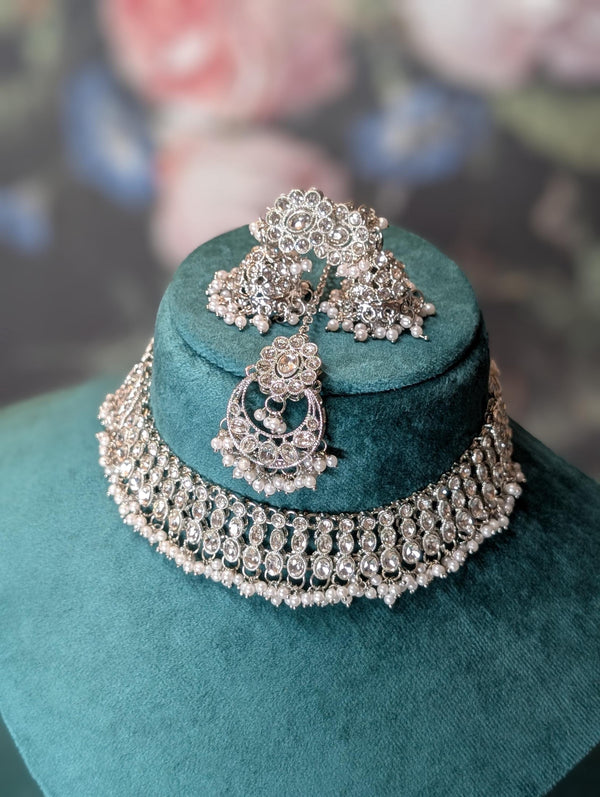 Maya Silver Polki Choker Necklace Set