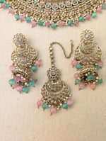 Load image into Gallery viewer, Nysa Pink Mint Bridal Necklace Jhumka Earrings Tikka
