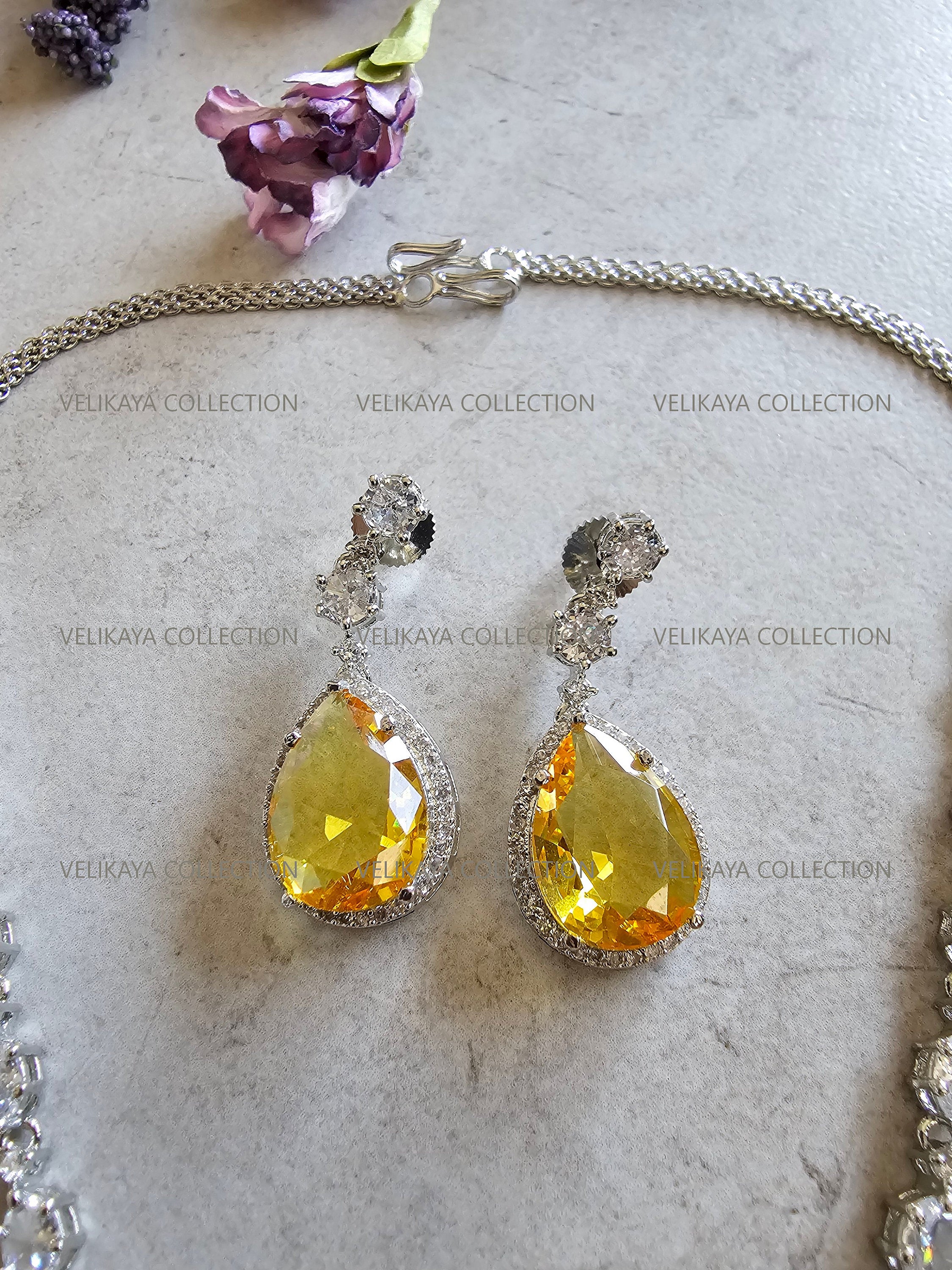 Mila CZ Diamond Pendant Necklace Set in Yellow