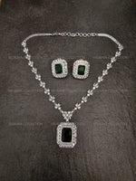 Load image into Gallery viewer, Helena CZ Diamond Emerald Green Pendant Necklace Set
