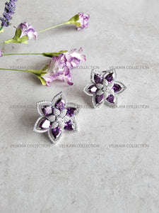 Flower CZ Earrings Purple