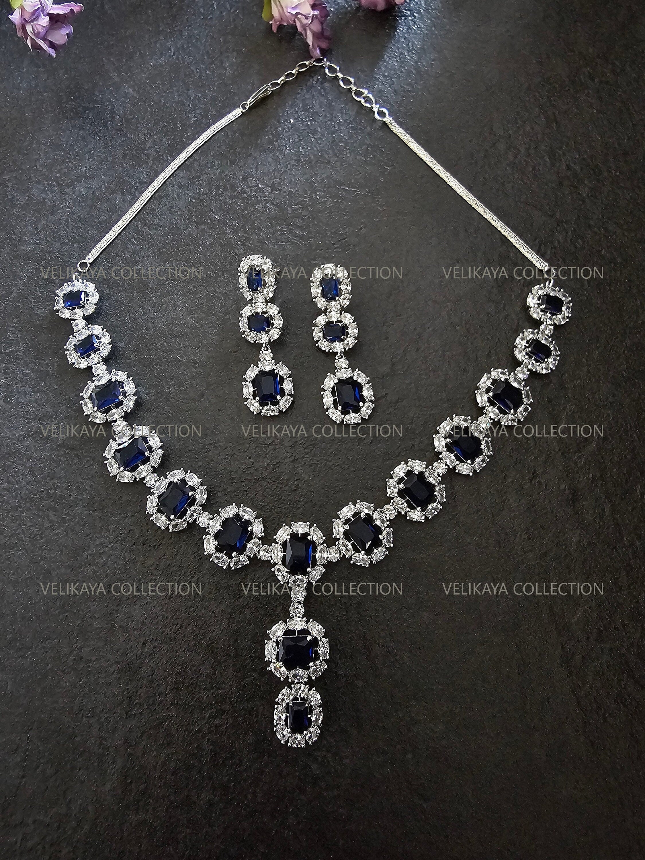 Elizabeth Sapphire Blue CZ Diamond Necklace Set