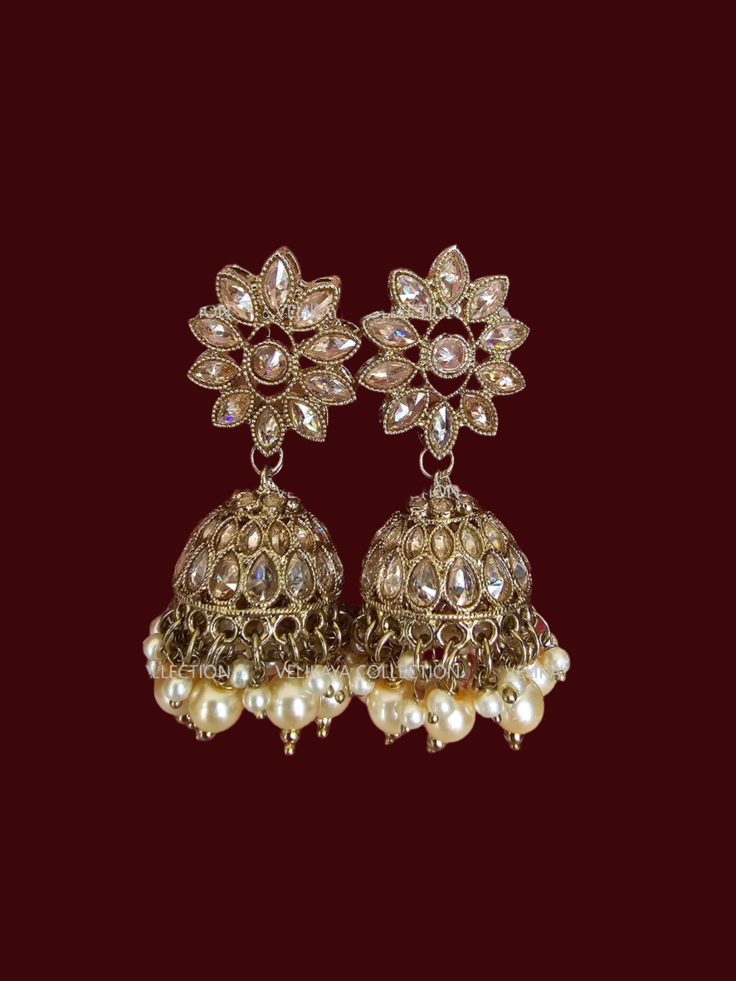 Misha Antique Polki Necklace with Jhumka Tikka