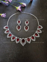 Load image into Gallery viewer, Victorian Ruby Halo Necklace &amp; Earrings Set. Indian Jewelry. Swarovski Jewelry. Swarovski necklace set. Statement earrings. Swarovski Crystal Necklace Earrings.
