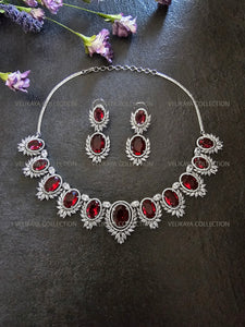 Victorian Ruby Halo Necklace & Earrings Set. Indian Jewelry. Swarovski Jewelry. Swarovski necklace set. Statement earrings. Swarovski Crystal Necklace Earrings.