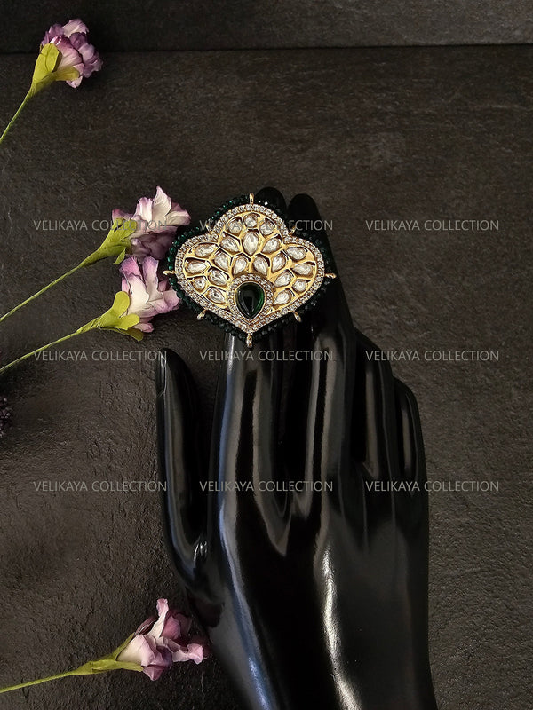 Kundan Ring with Emerald Green Beads
