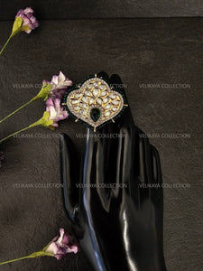 Kundan Ring with Emerald Green Beads