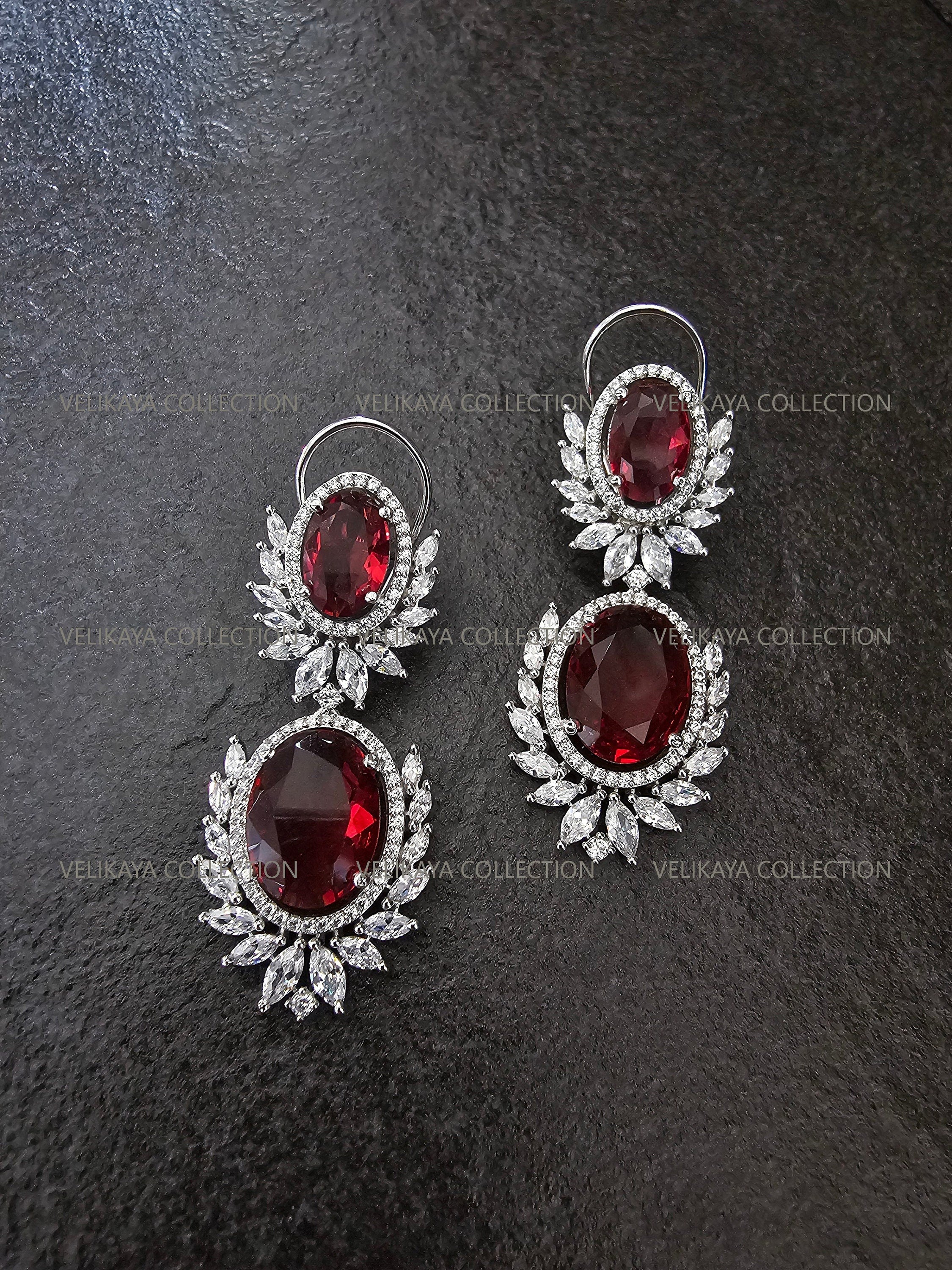 Victorian Ruby Oval Halo Necklace & Earrings