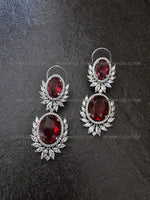 Load image into Gallery viewer, Victorian Ruby Oval Halo Necklace &amp; Earrings
