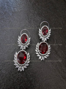 Victorian Ruby Oval Halo Necklace & Earrings