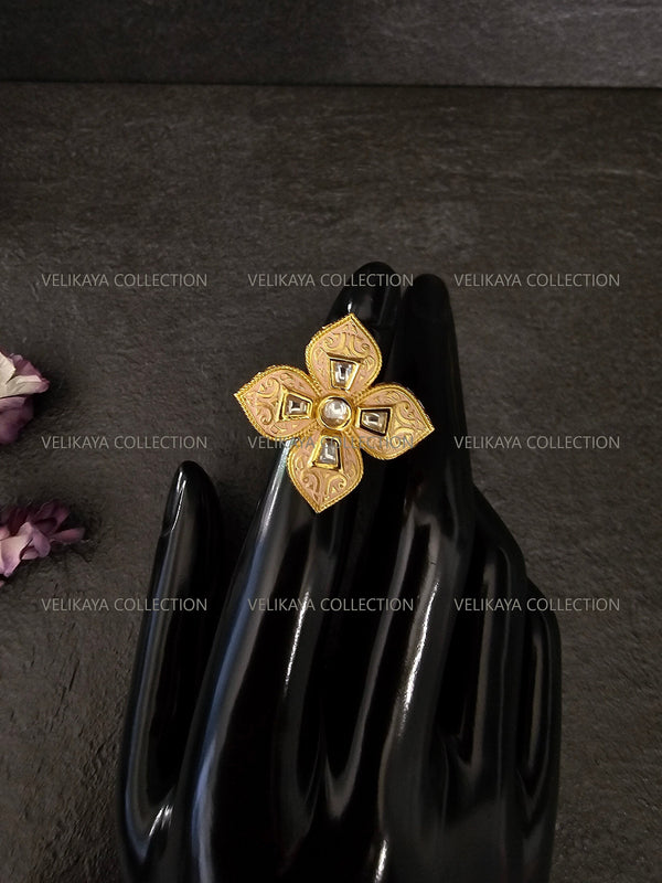Pink Flower Kundan Ring
